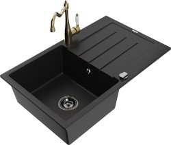MEXEN/S - Bruno granitový drez 1-miska s odkvapkávačom vrátane batérie Carla, čierna (6513-77-670700-50-B)