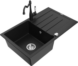 MEXEN/S - Bruno granitový drez 1-miska s odkvapkávačom vrátane batérie Carla, čierna (6513-77-670700-70)