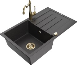 MEXEN/S - Bruno granitový drez 1-miska s odkvapkávačom vrátane batérie Carla, čierna kropenatá (6513-76-670700-50)