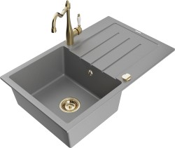 MEXEN/S - Bruno granitový drez 1-miska s odkvapkávačom vrátane batérie Carla, šedá (6513-71-670700-50)