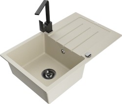 MEXEN/S - Bruno granitový drez 1-miska s odkvapkávačom vrátane batérie Rita, béžový (6513-69-670300-70)