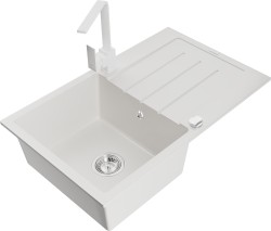 MEXEN/S - Bruno granitový drez 1-miska s odkvapkávačom vrátane batérie Rita, biela (6513-20-670300-20)