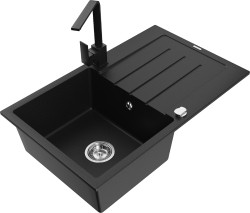 MEXEN/S - Bruno granitový drez 1-miska s odkvapkávačom vrátane batérie Rita, čierny (6513-77-670300-70)