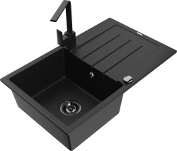 MEXEN/S - Bruno granitový drez 1-miska s odkvapkávačom vrátane batérie Rita, čierny (6513-77-670300-70-B)