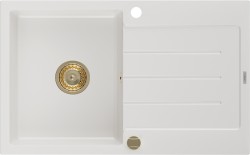 MEXEN/S - Bruno granitový drez 1 s odkvapkávačom 795x495 mm, biela, + zlatý sifón (6513791010-20-G)