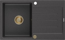 MEXEN/S - Bruno granitový drez 1 s odkvapkávačom 795x495 mm, čierna kropenatá, + zlatý sifón (6513791010-76-G)