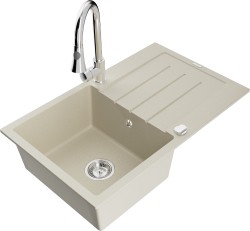 MEXEN/S - Bruno granitový drez 1 s odkvapkávačom vrátane batérie Elia, béžová (6513-69-670101-00)