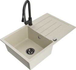 MEXEN/S - Bruno granitový drez 1 s odkvapkávačom vrátane batérie Elia, béžová (6513-69-670101-70)