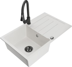 MEXEN/S - Bruno granitový drez 1 s odkvapkávačom vrátane batérie Elia, biela (6513-20-670101-70)