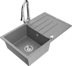 MEXEN/S - Bruno granitový drez 1 s odkvapkávačom vrátane batérie Elia, šedá (6513-71-670101-00)