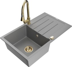 MEXEN/S - Bruno granitový drez 1 s odkvapkávačom vrátane batérie Elia, šedá (6513-71-670101-50)