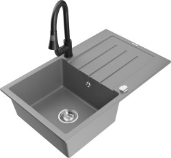 MEXEN/S - Bruno granitový drez 1 s odkvapkávačom vrátane batérie Elia, šedá (6513-71-670101-70)