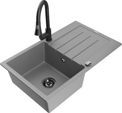 MEXEN/S - Bruno granitový drez 1 s odkvapkávačom vrátane batérie Elia, šedá (6513-71-670101-70-B)