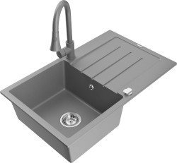 MEXEN/S - Bruno granitový drez 1 s odkvapkávačom vrátane batérie Elia, šedá (6513-71-670101-71)