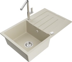 MEXEN/S - Bruno granitový drez 1 s odkvapkávačom vrátane batérie Flora, béžová (6513-69-670401-00)