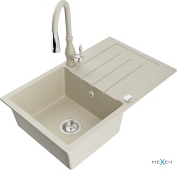 MEXEN/S - Bruno granitový drez 1 s odkvapkávačom vrátane batérie Savita, béžová (6513-69-672601-69)