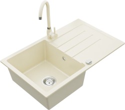 MEXEN/S - Bruno granitový drez 1 s odkvapkávačom vrátane batérie Telma, béžováy (6513-69-670200-69)