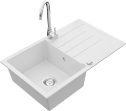 MEXEN/S - Bruno granitový drez 1 s odkvapkávačom vrátane batérie Telma, biela (6513-20-670200-00)