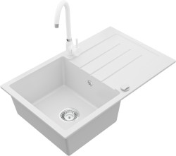 MEXEN/S - Bruno granitový drez 1 s odkvapkávačom vrátane batérie Telma, biela (6513-20-670200-20)