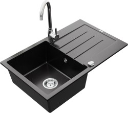 MEXEN/S - Bruno granitový drez 1 s odkvapkávačom vrátane batérie Telma, čierna (6513-77-670200-00)