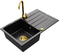 MEXEN/S - Bruno granitový drez 1 s odkvapkávačom vrátane batérie Telma, čierna (6513-77-670200-50)