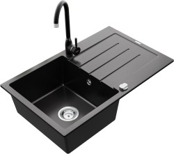 MEXEN/S - Bruno granitový drez 1 s odkvapkávačom vrátane batérie Telma, čierna (6513-77-670200-70)