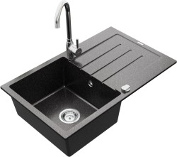 MEXEN/S - Bruno granitový drez 1 s odkvapkávačom vrátane batérie Telma, čierna kropenatý (6513-76-670200-00)