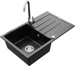 MEXEN/S - Bruno granitový drez 1 s odkvapkávačom vrátane batérie Telma, čierna/strieborný (6513-73-670200-00)