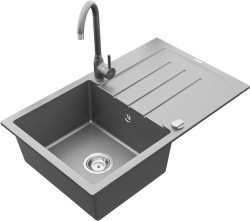 MEXEN/S - Bruno granitový drez 1 s odkvapkávačom vrátane batérie Telma, šedá (6513-71-670200-71)