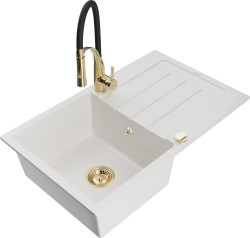 MEXEN/S - Bruno granitový drez s odkvapkávačom vrátane batérie Aster, biela (6513-20-73450-57-G)