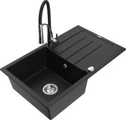 MEXEN/S - Bruno granitový drez s odkvapkávačom vrátane batérie Aster, čierna (6513-77-73450-07)