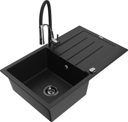 MEXEN/S - Bruno granitový drez s odkvapkávačom vrátane batérie Aster, čierna (6513-77-73450-07-B)