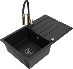 MEXEN/S - Bruno granitový drez s odkvapkávačom vrátane batérie Aster, čierna (6513-77-73450-57-B)