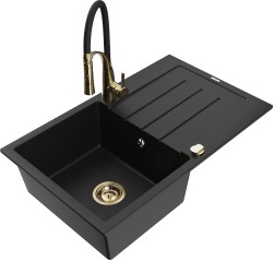 MEXEN/S - Bruno granitový drez s odkvapkávačom vrátane batérie Aster, čierna (6513-77-73450-57-G)