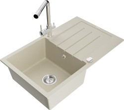 MEXEN/S - Bruno granitový drez s odkvapkávačom vrátane batérie Duero, béžová (6513-69-671600-00)