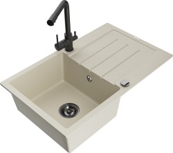 MEXEN/S - Bruno granitový drez s odkvapkávačom vrátane batérie Duero, béžová (6513-69-671600-70)