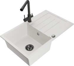 MEXEN/S - Bruno granitový drez s odkvapkávačom vrátane batérie Duero, biela (6513-20-671600-70)