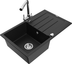 MEXEN/S - Bruno granitový drez s odkvapkávačom vrátane batérie Duero, čierna (6513-77-671600-00)