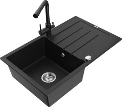 MEXEN/S - Bruno granitový drez s odkvapkávačom vrátane batérie Duero, čierna (6513-77-671600-70)