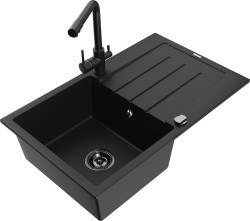 MEXEN/S - Bruno granitový drez s odkvapkávačom vrátane batérie Duero, čierna (6513-77-671600-70-B)