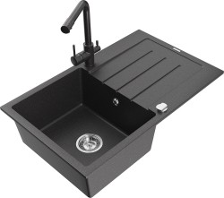 MEXEN/S - Bruno granitový drez s odkvapkávačom vrátane batérie Duero, čierna kropenatá (6513-76-671600-76)