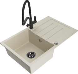 MEXEN/S - Bruno granitový drez s odkvapkávačom vrátane batérie Duo, béžová (6513-69-671701-70-B)