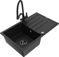 MEXEN/S - Bruno granitový drez s odkvapkávačom vrátane batérie Duo, čierna (6513-77-671701-70-B)