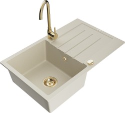 MEXEN/S - Bruno granitový drez s odkvapkávačom vrátane batérie Telma, béžová (6513-69-670200-50)