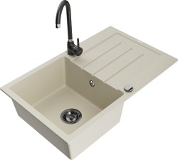 MEXEN/S - Bruno granitový drez s odkvapkávačom vrátane batérie Telma, béžová (6513-69-670200-70)