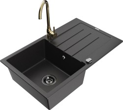 MEXEN/S - Bruno granitový drez s odkvapkávačom vrátane batérie Telma, čierna (6513-77-670200-50-B)