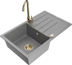 MEXEN/S - Bruno granitový drez s odkvapkávačom vrátane batérie Telma, šedá (6513-71-670200-50)