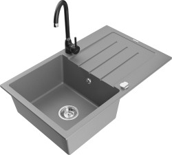 MEXEN/S - Bruno granitový drez s odkvapkávačom vrátane batérie Telma, šedá (6513-71-670200-70)