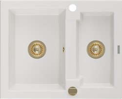 MEXEN/S - Carlos granitový drez 1.5 582x475 mm, biela, + zlatý sifón (6518581500-20-G)