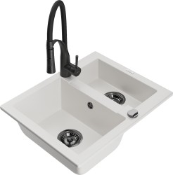 MEXEN/S - Carlos granitový drez 1.5 vrátane batérie Aster, biela (6518-20-73450-70-B)